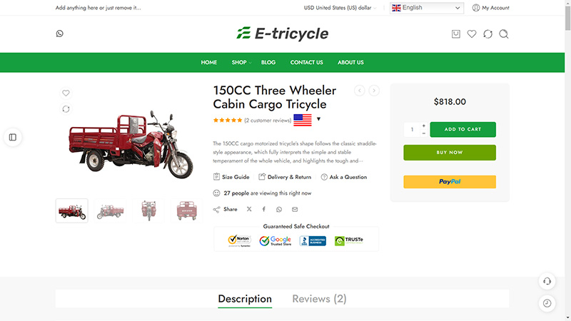 E-tricycle电动三轮车出口官网 细节展示
